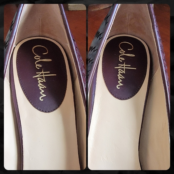 Cole Haan Mahogany Woven Leather 3.5"  Wood Stacked Heels Size 10B - Picture 14 of 16